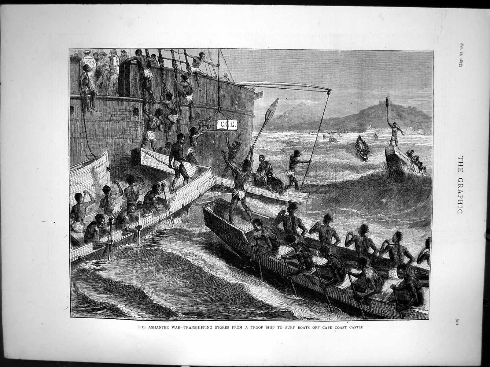 Old Ashantee War Transhipping Stores From Troop Ship Cape Coast 1873 Victorian