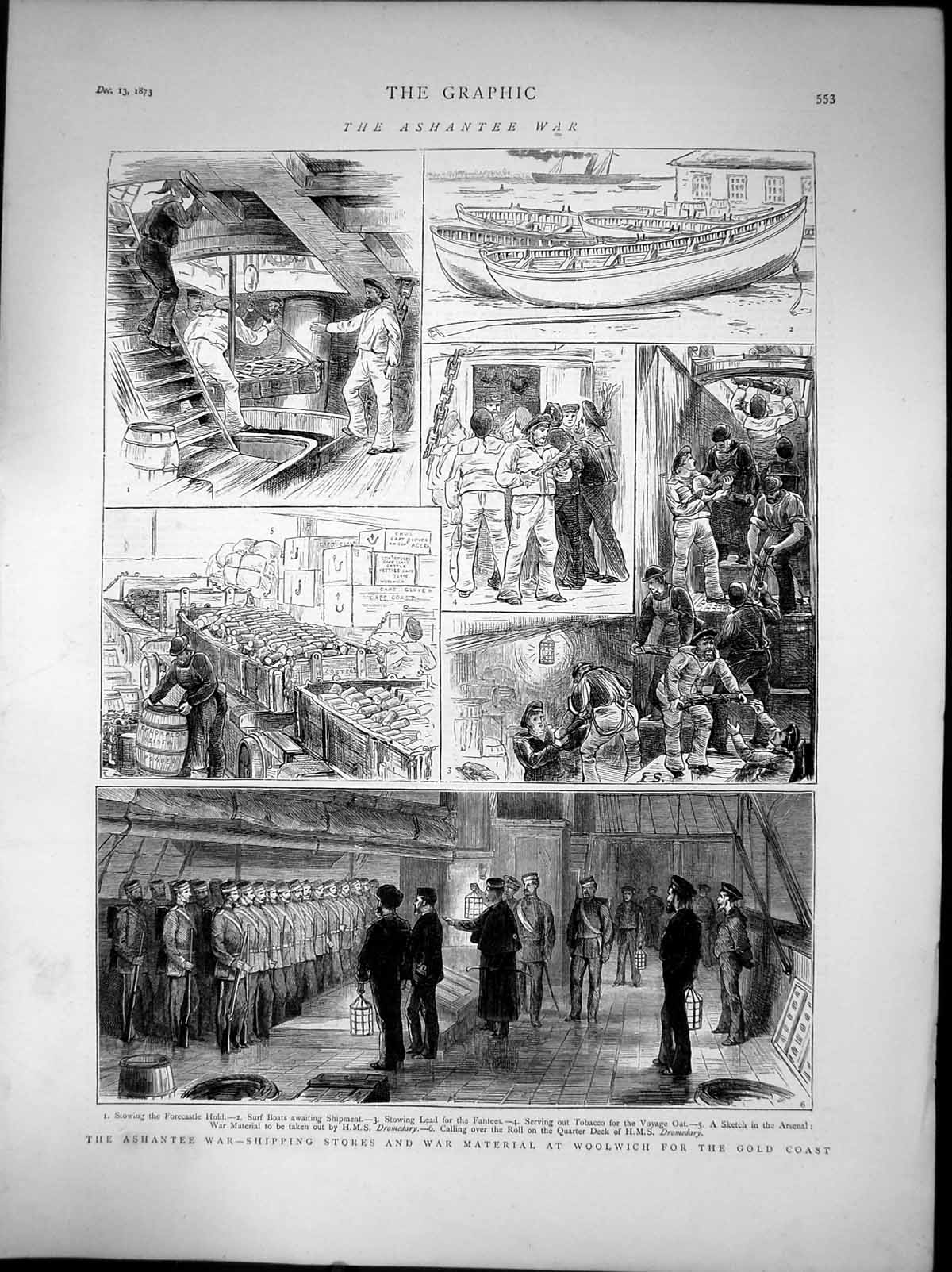 Antique Print Ashantee War Shipping Store War Material Woolwich GCoast 1873