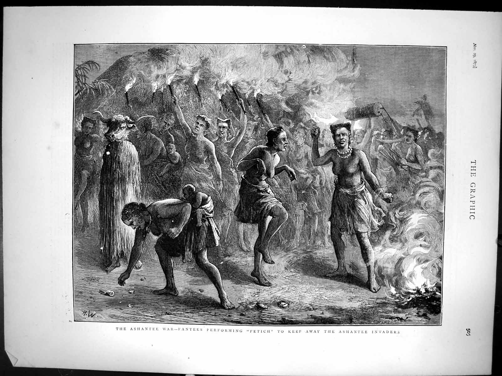 Old Print Ashantee War Fantees Performing Fetich Keep Away Invaders 1873 19th