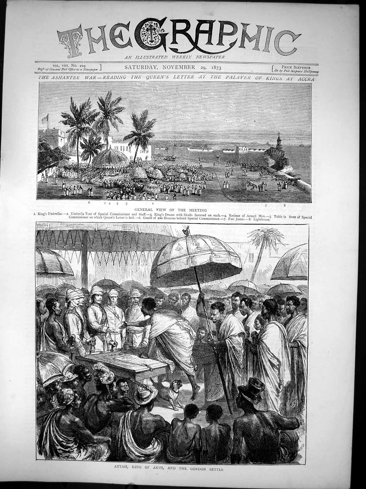 Old Antique Print Ashantee War Reading Queens Letter Attah King Akim 1873 19th