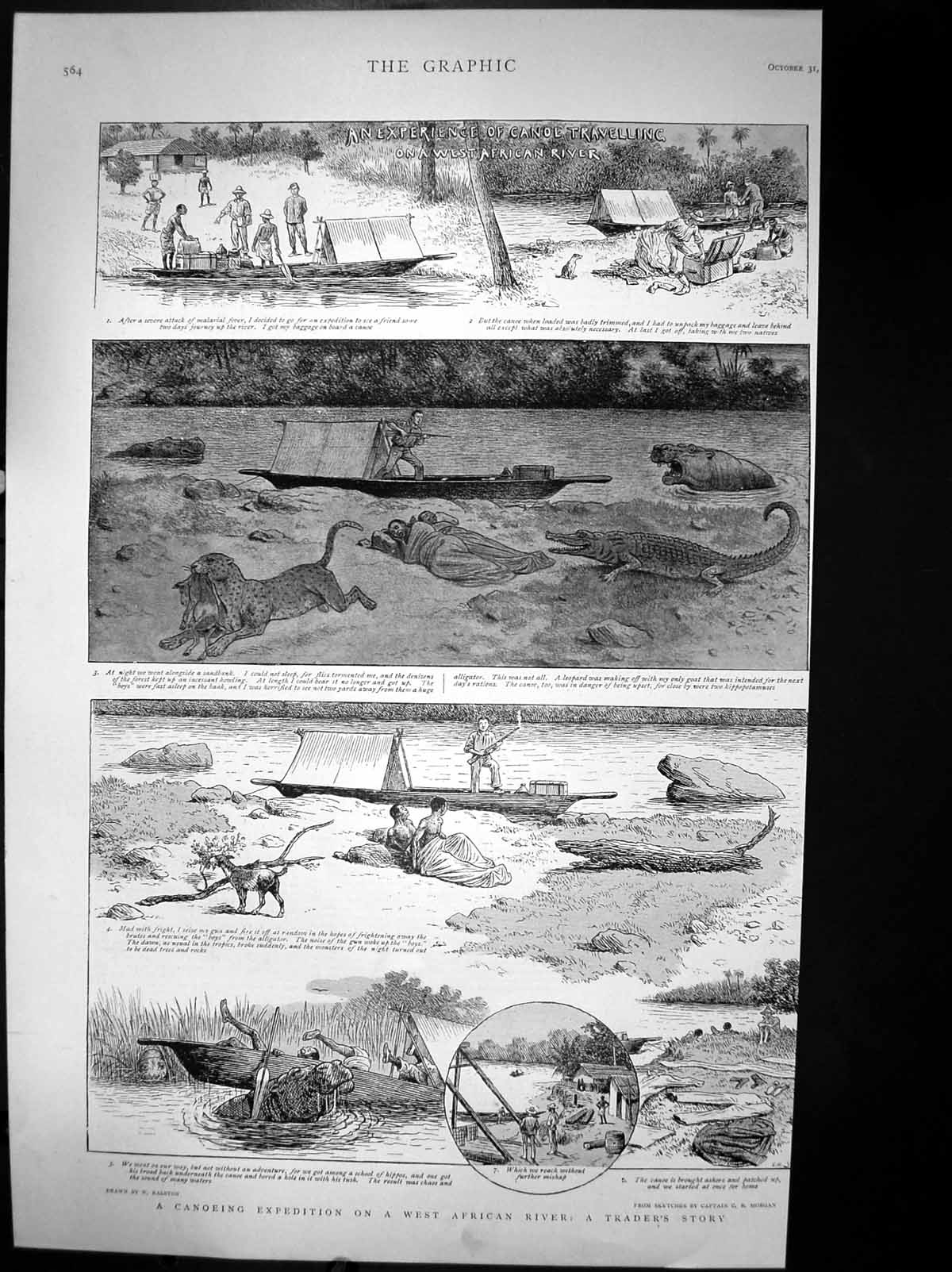 Old Print Canoeing Expedition On A West African River Traders Story 1896 19th