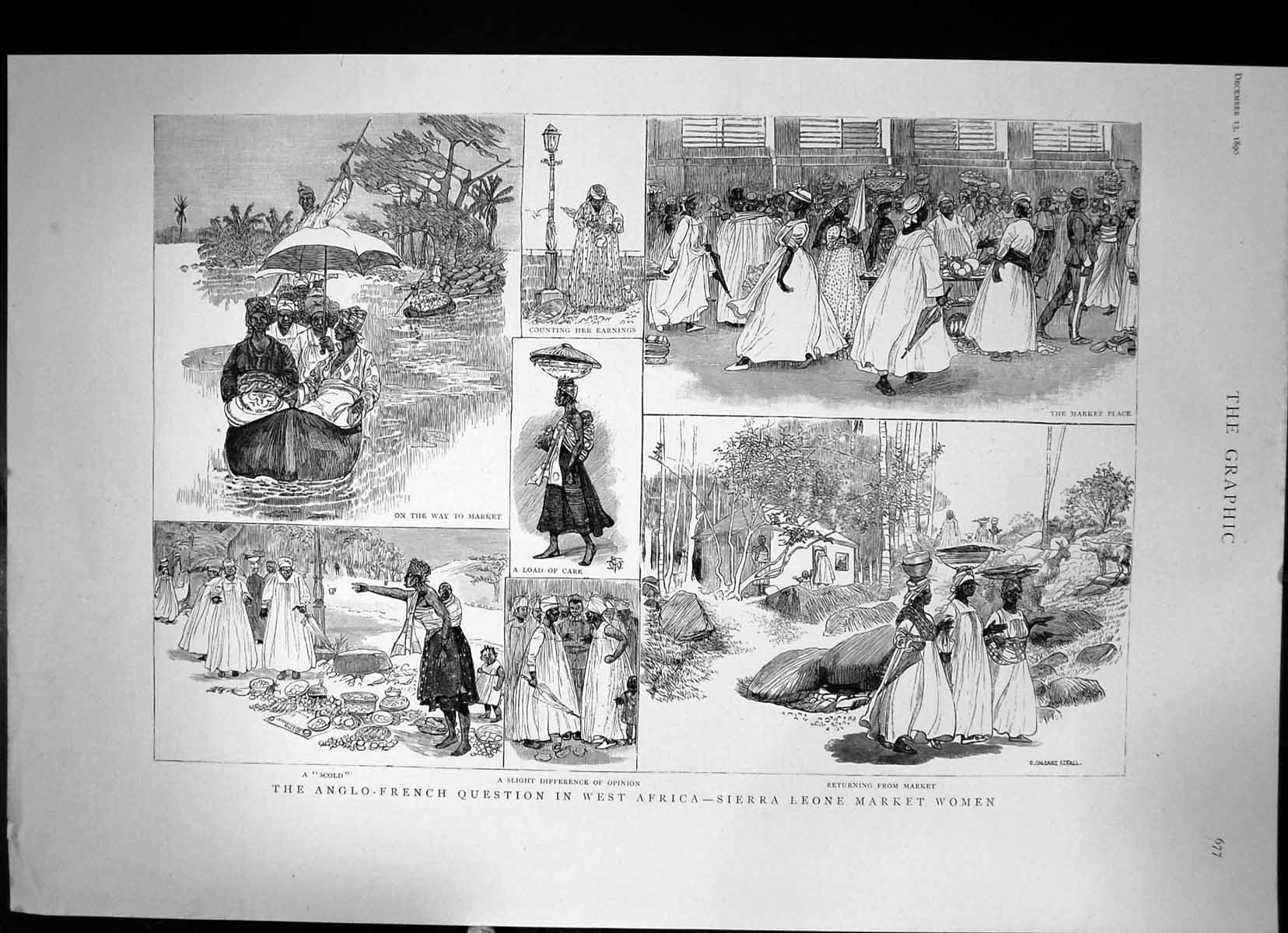 Antique Print Anglo-French Question In West Africa Sierra Leone Market 1890