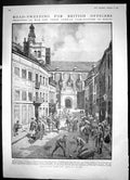 Antique Old Print Road-Sweeping For British Officers French Town Douai 1915