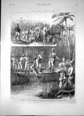 Old Print Congo Expedition Captain Bradshaw Crossing Mangrove Swamp 1875 19th