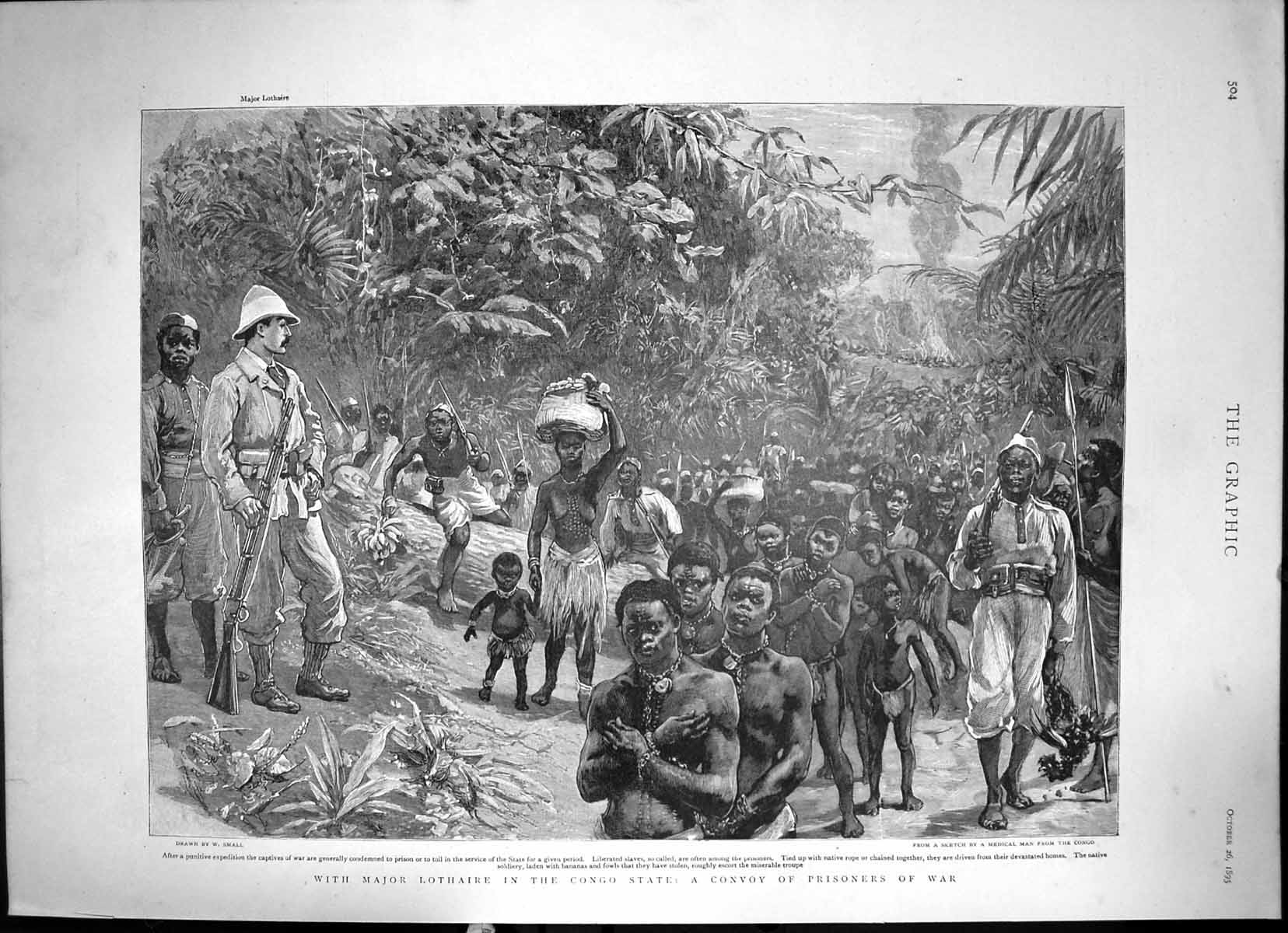 Antique Old Print With Major Lothaire In Congo A Convoy Prisoners War 1895 19th