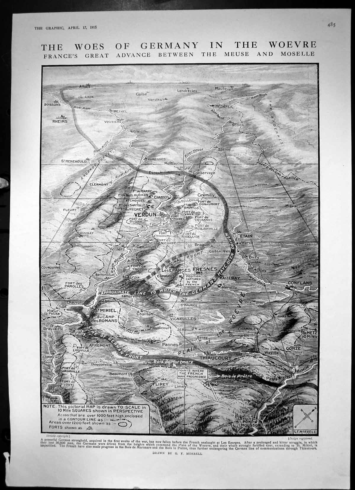 Old Antique Print Woes Germany In The Woevre Map Verdun Les Eparges 1915 20th