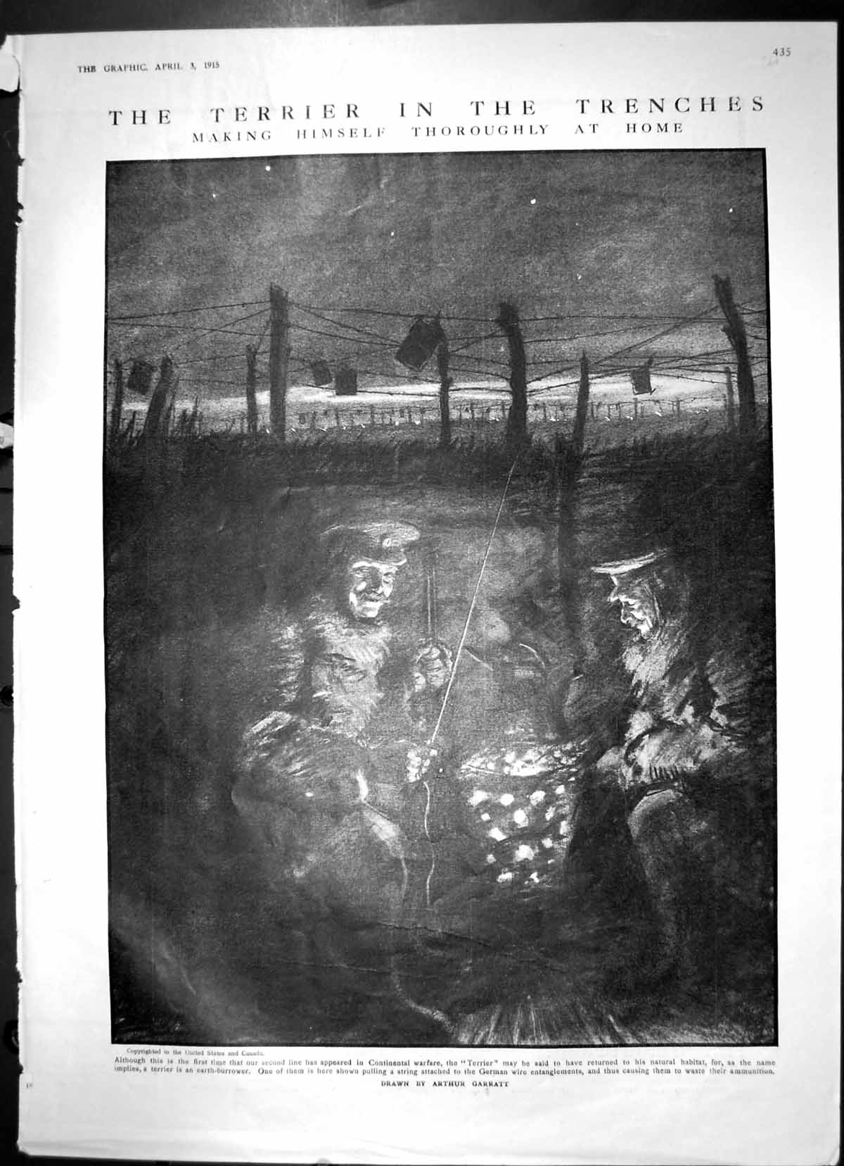 Antique Print The Terrier In The Trenches Earth-Burrower German Lines 1915 20th