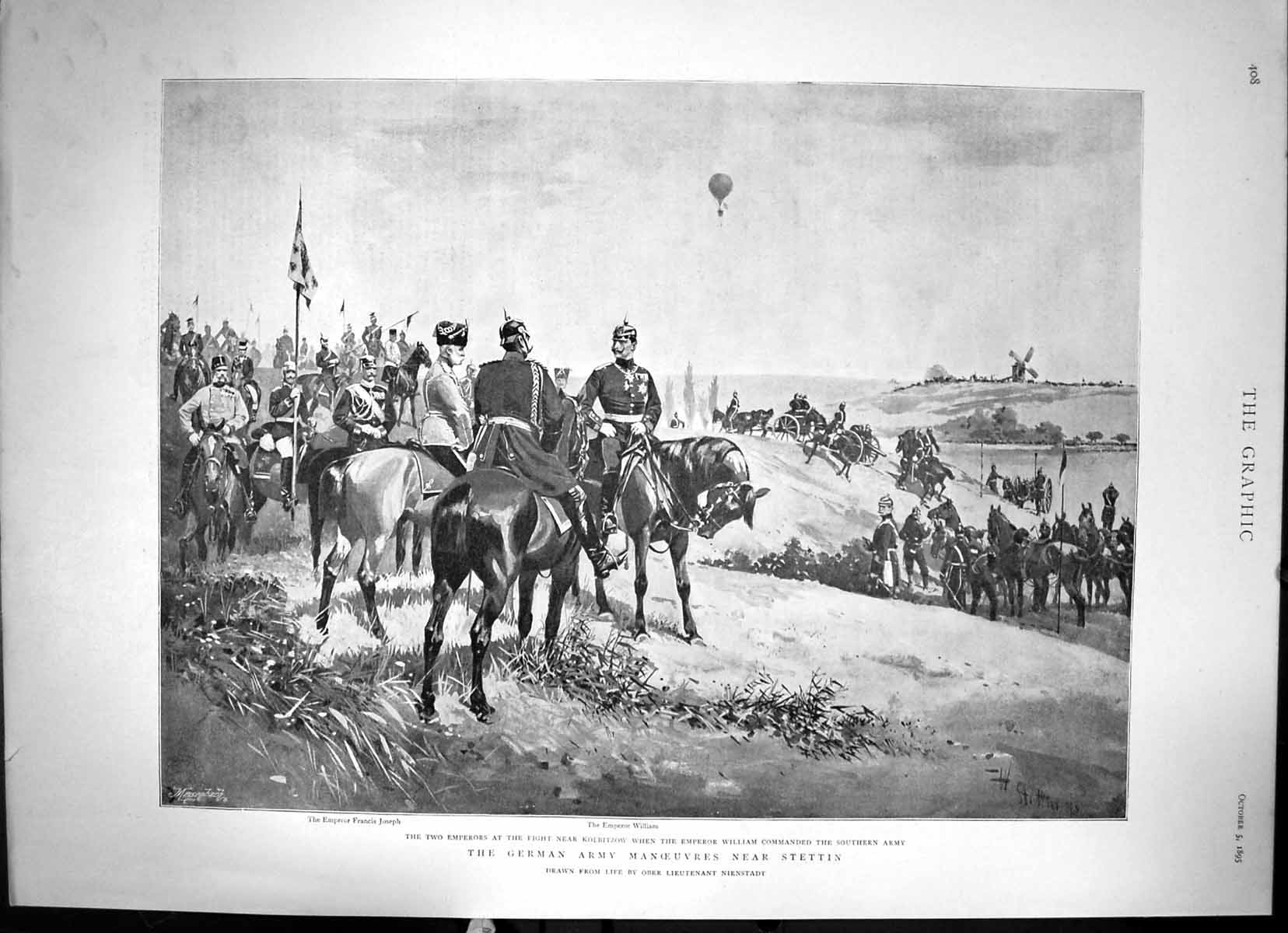 Antique Print The German Army Manoeuvres Near Stettin Emperor William 1895 19th
