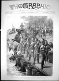 Antique Old Print The German Army Manoeuvres Crossing A Pontoon Bridge 1895
