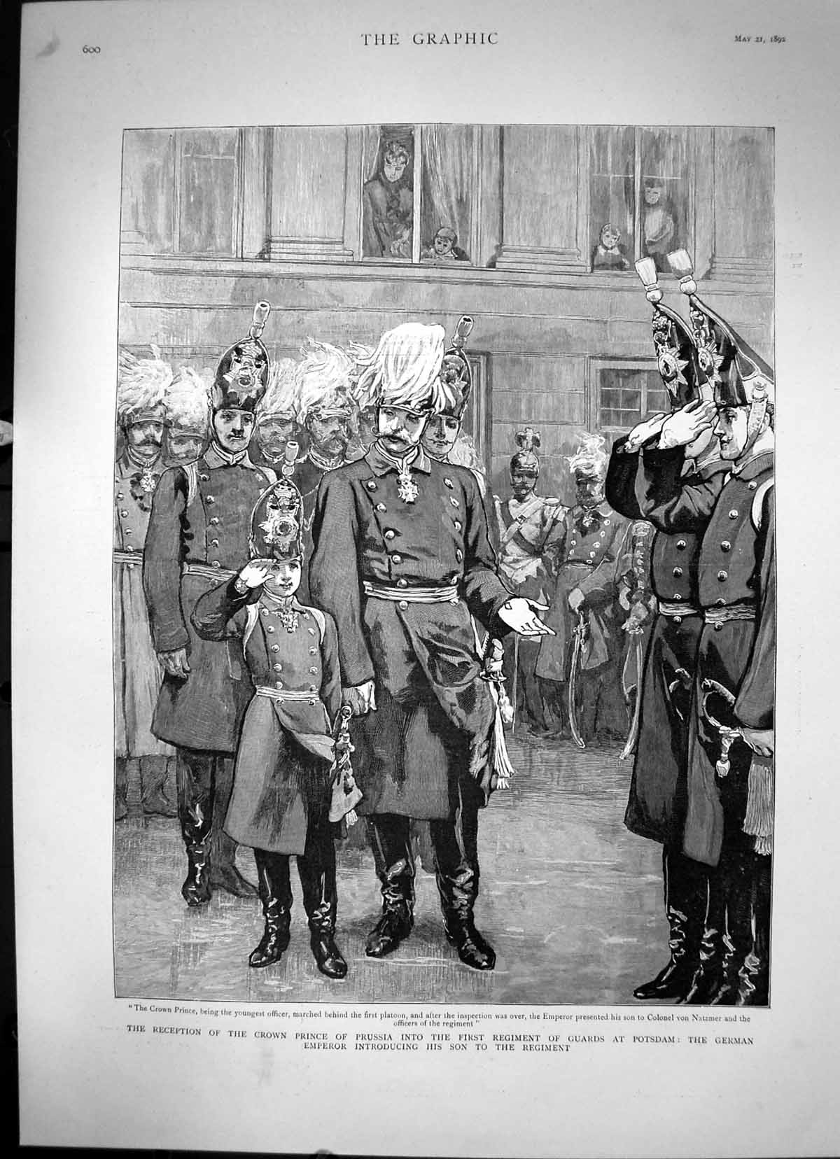 Antique Old Print Reception Crown Prince Prussia At Potsdam German Empe 1892
