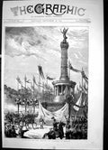 Antique Old Print Unveiling The Column Victory At Berlin Statue Sketch 1873