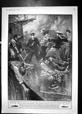 Antique Print When The Briton Meets The Boghe Fight On Board The Broke 1917
