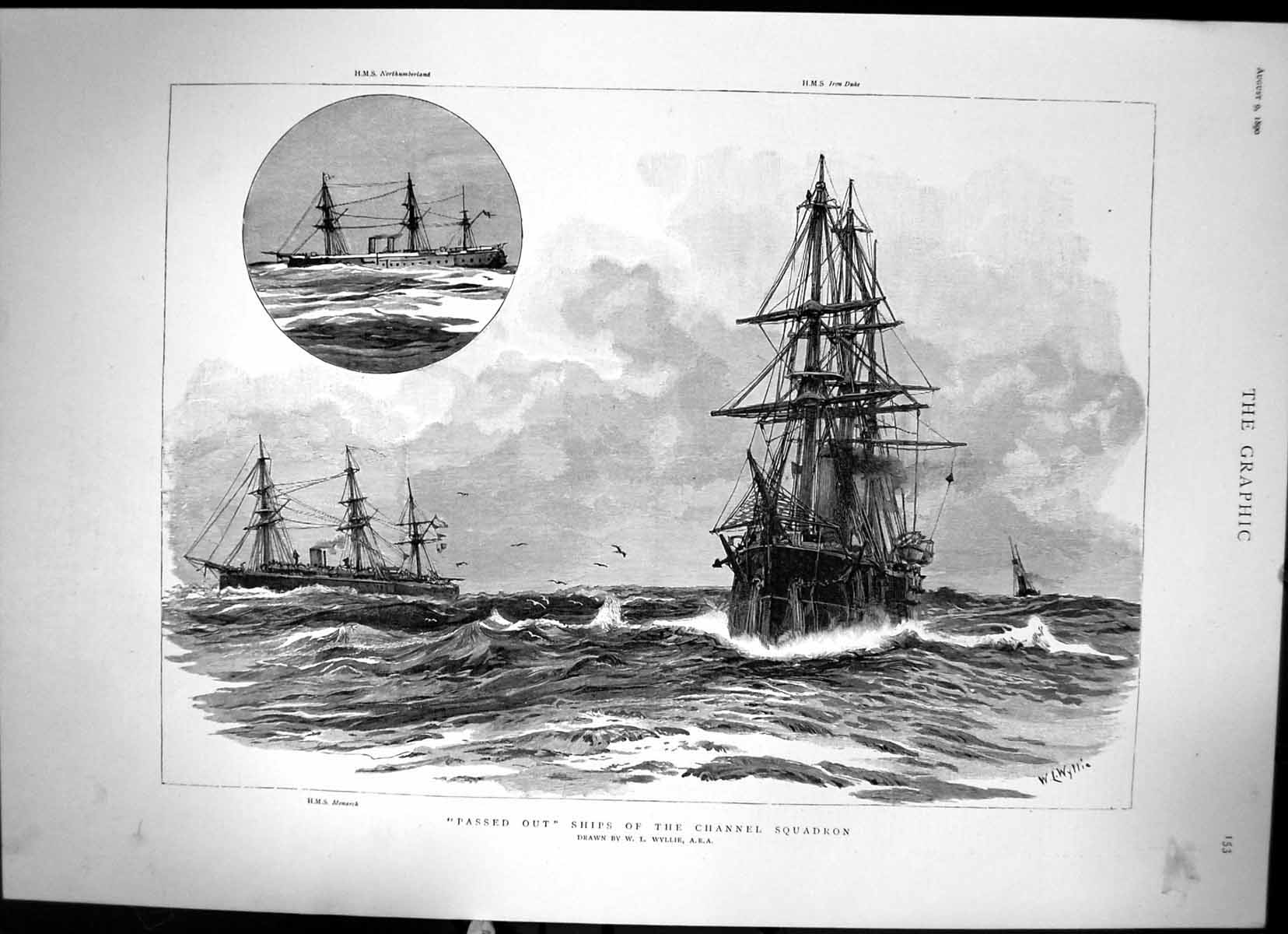 Antique Print Passed Out Ships The Channel Squadron Hms Monarch Sketch 1890