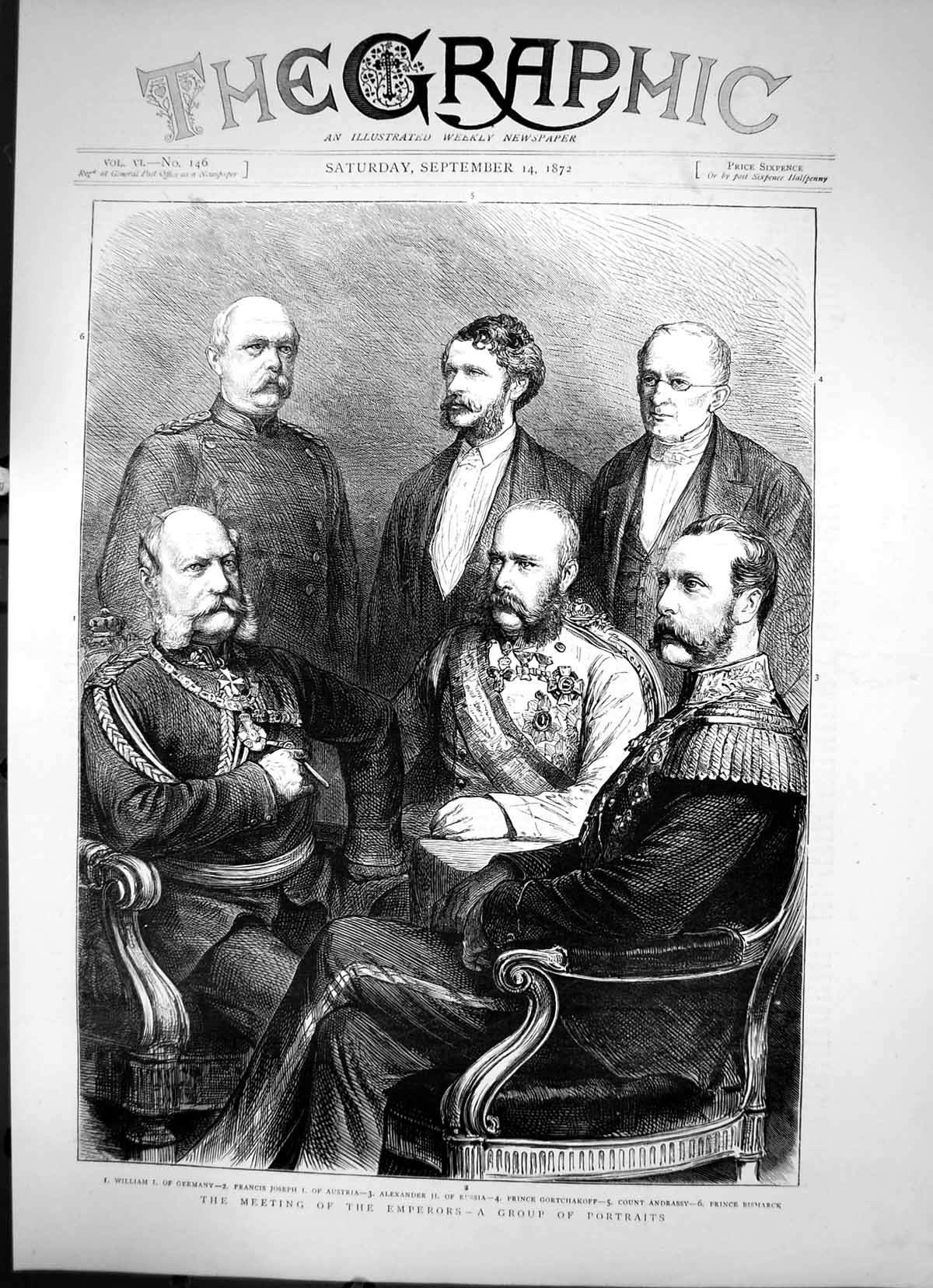 Antique Print The Meeting The Emperors Germany Austria Russia Bismarck 1872