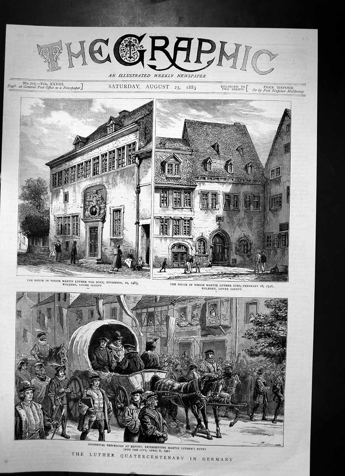 Old The Luther Quartercentenary In Germany Procession Into City 1883 Victorian