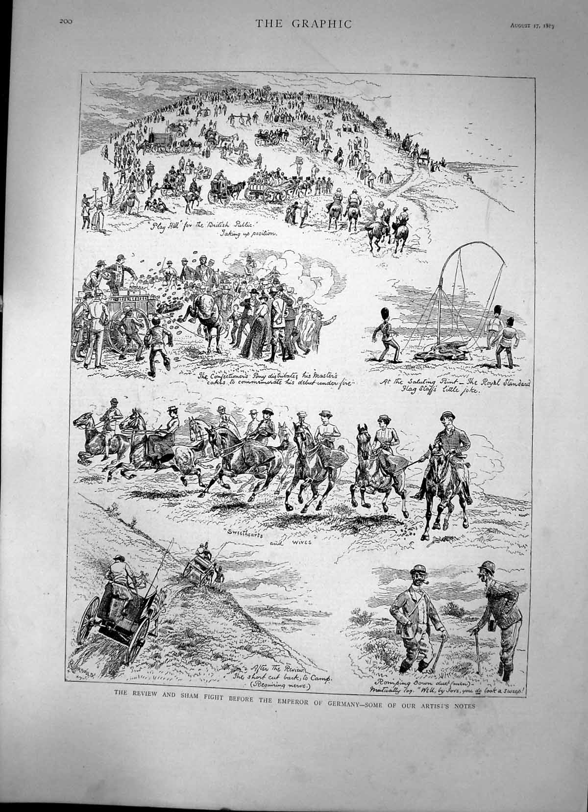 Old Antique Print Review And Sham Fight Before The Emperor Germany 1889 19th