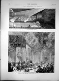 Antique Old Print Emperors At Berlin Banquet White-Hall Palace Tattoo 1872 19th