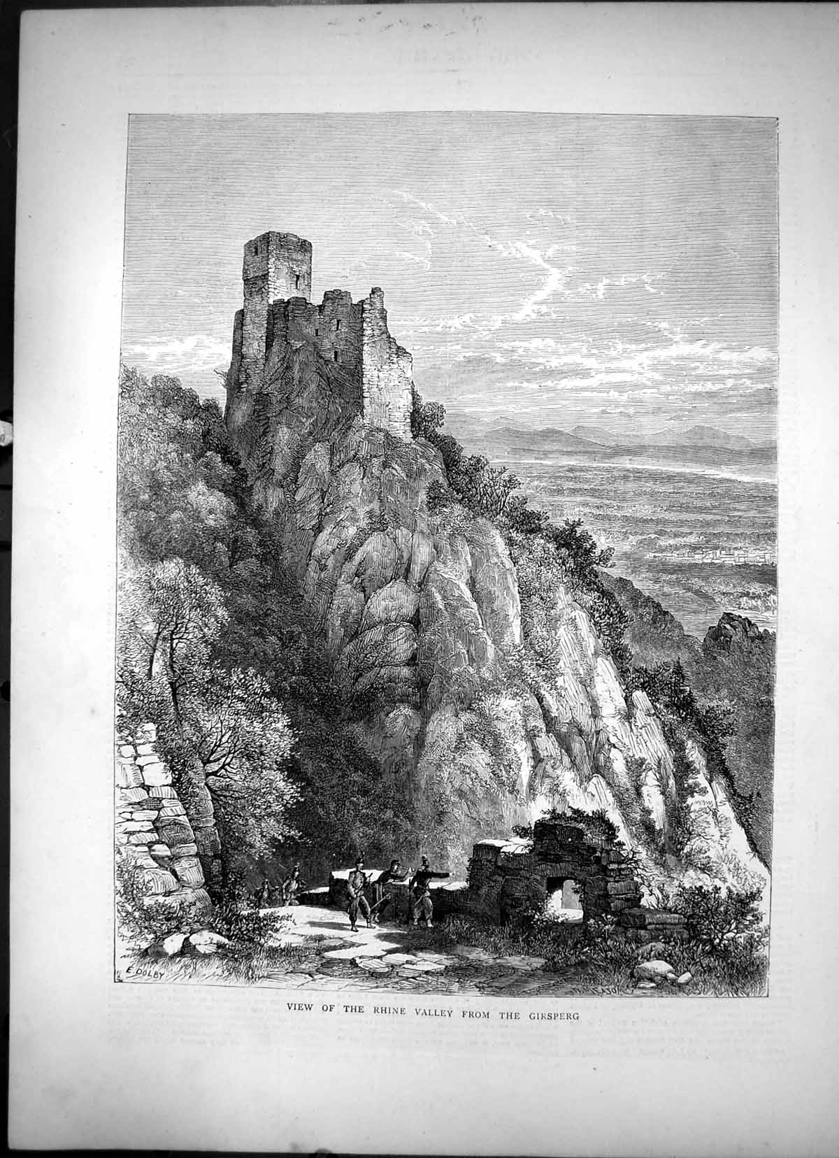 Antique Print View The Rhine Valley From The Girsperg Castle Hill-Top 1870 19th