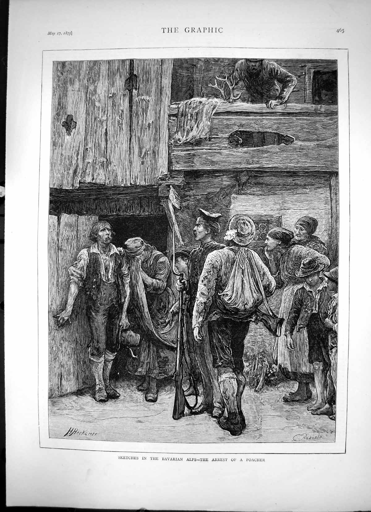 Old Antique Print Sketches In The Bavarian Alps The Arrest A Poacher 1873 19th