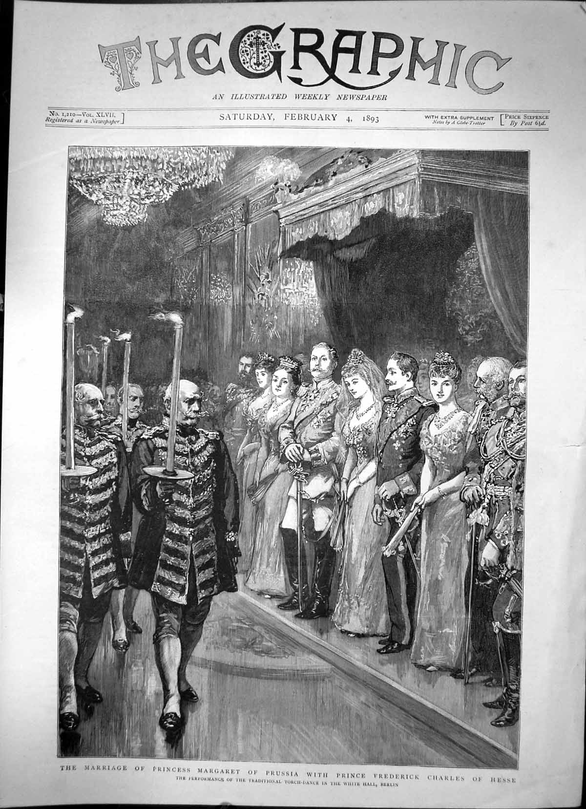 Original Old Antique Print Marriage Princess Margaret Prussia Prince Hesse 1893
