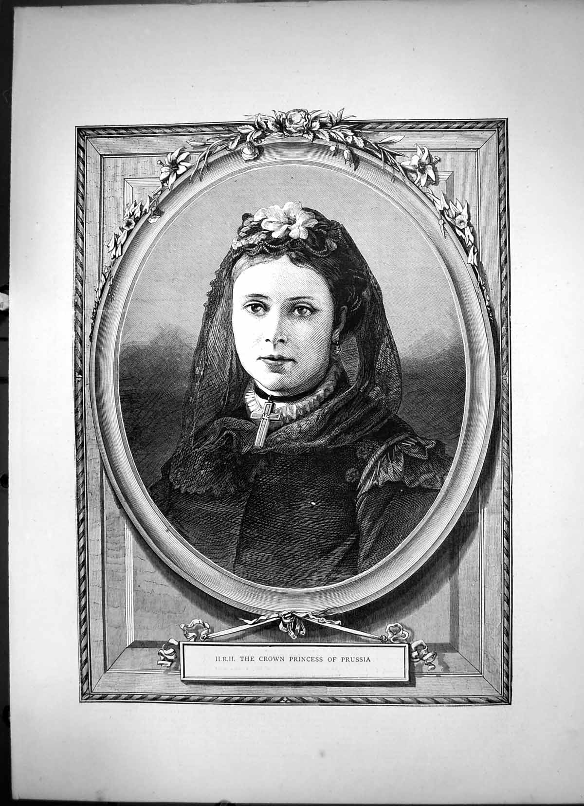 Original Old Antique Print Portrait Hrh The Crown Princess Prussia 1870 19th