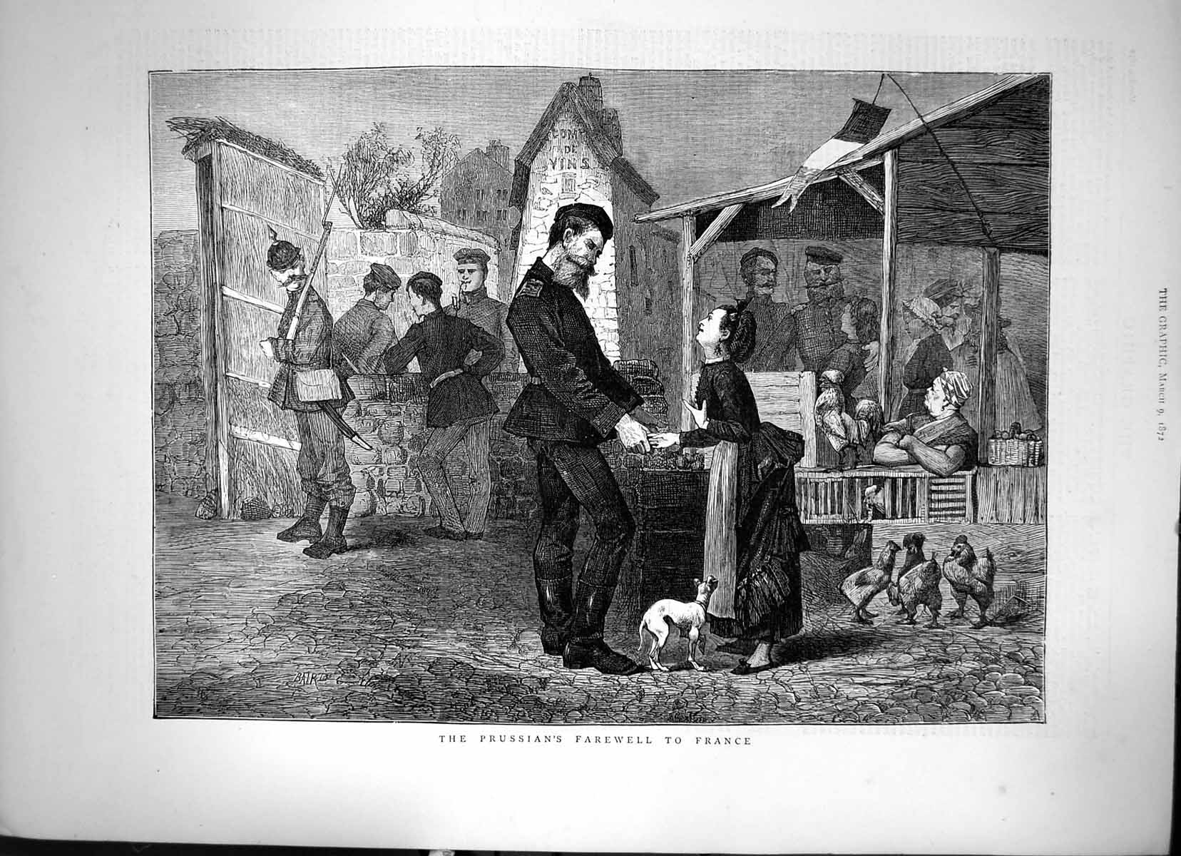 Antique Print The Prussians Farewell To France Street Scene Sier Woman 1872