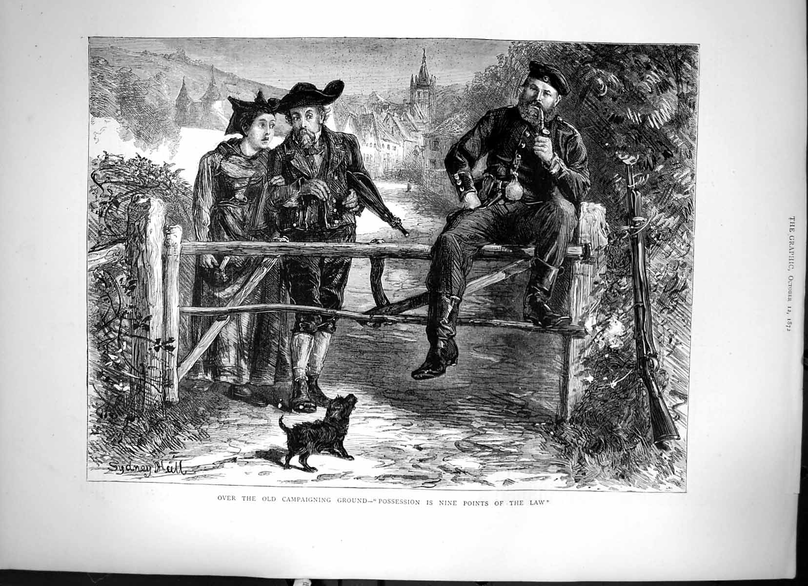 Antique Old Print Over The Campaigning Ground Possesion Nine Points Law 1872