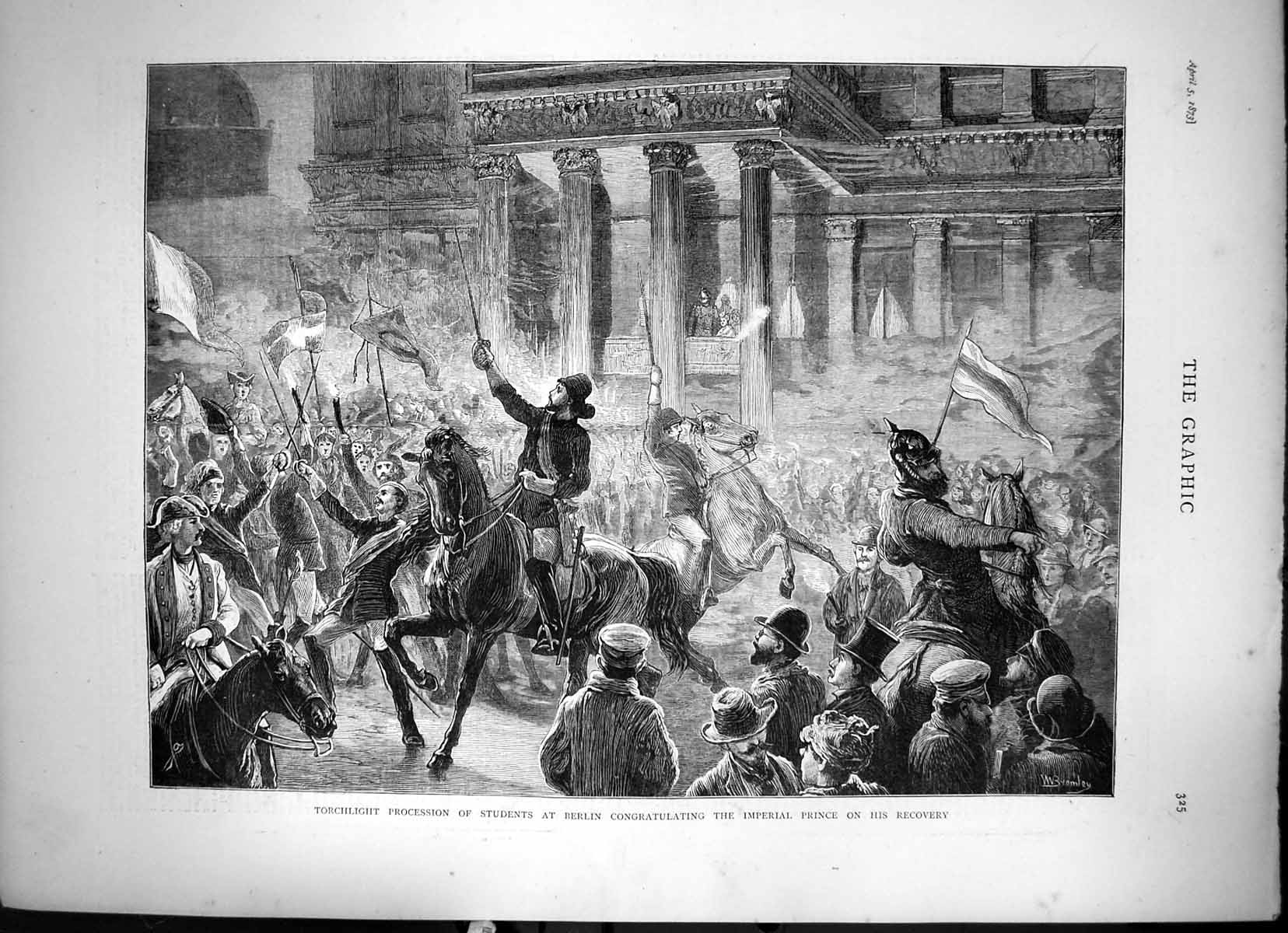 Antique Print Torchlight Procession Students In Berlin Prince Recovery 1873