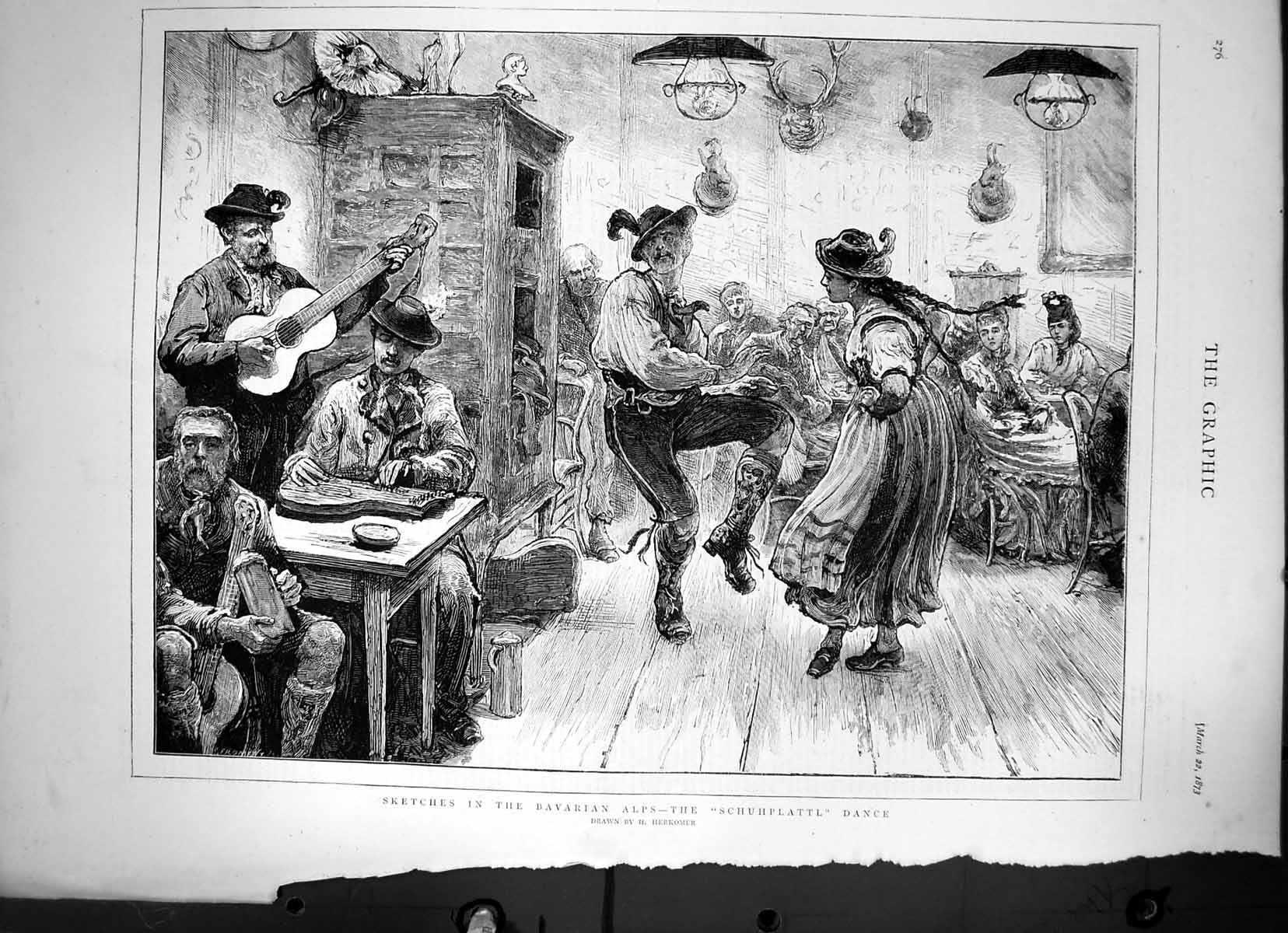 Antique Old Print Sketches In The Bavarian Alps The Schuhplattl Dance 1873 19th