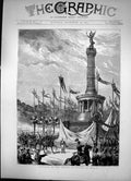 Antique Old Print Unveiling The Column Victory At Berlin Statue Sketch 1873