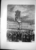 Original Old Antique Print The Peace Illuminations At Berlin The Town-Hall 1871