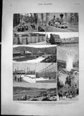 Old Print Lumbering In California Sketches In The Woods Over Bridge 1885 19th