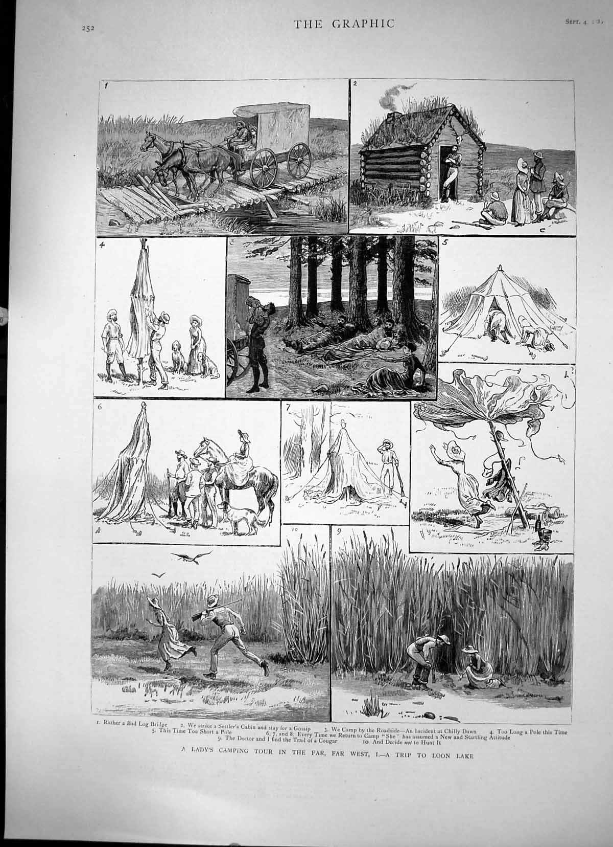 Old Print Ladys Camping Tour In The Far Far West A Trip To Loon Lake 1886 19th