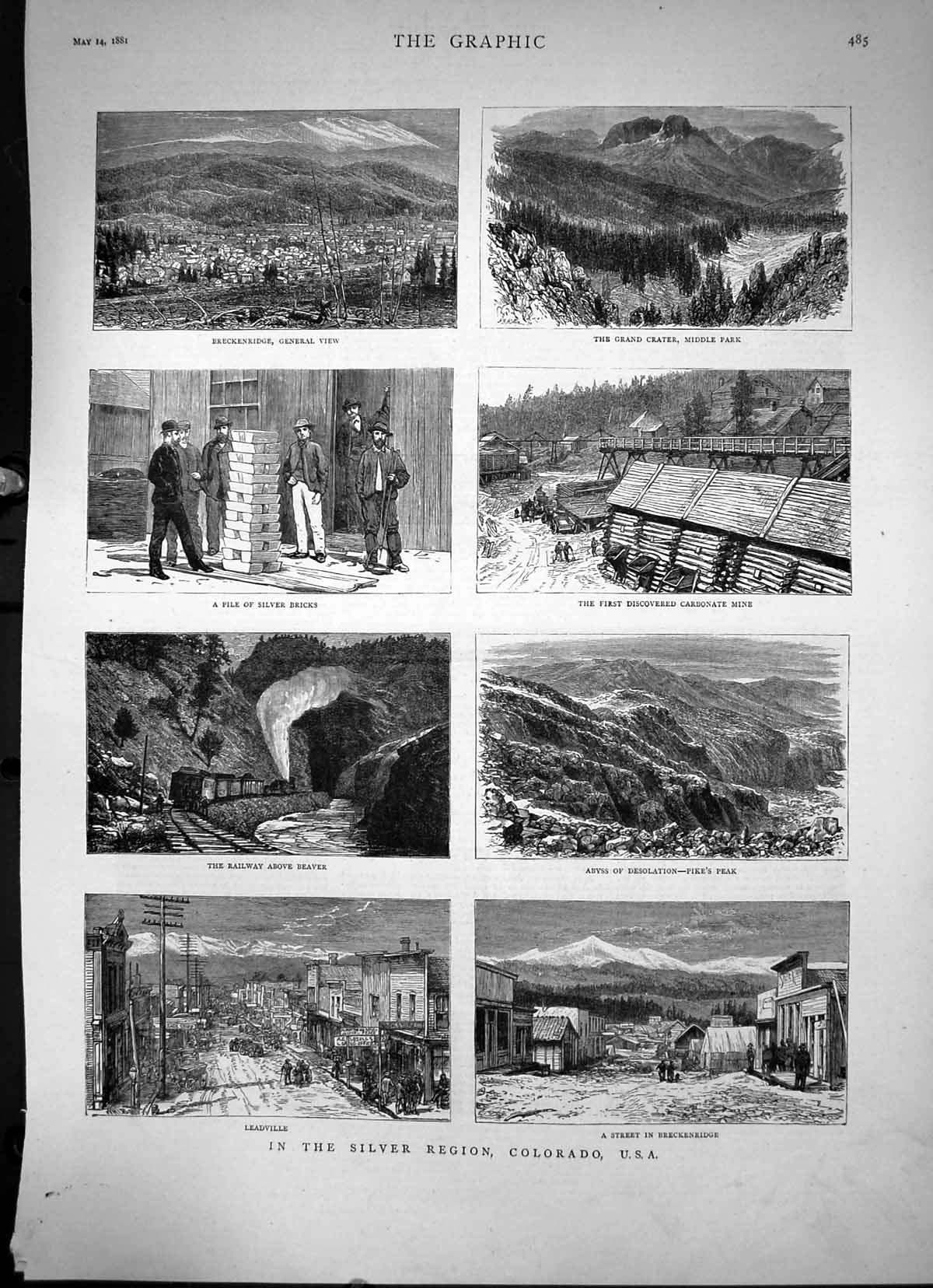 Antique Print In The Silver Region Colorado Usa Sketches Grand Crater 1881 19th