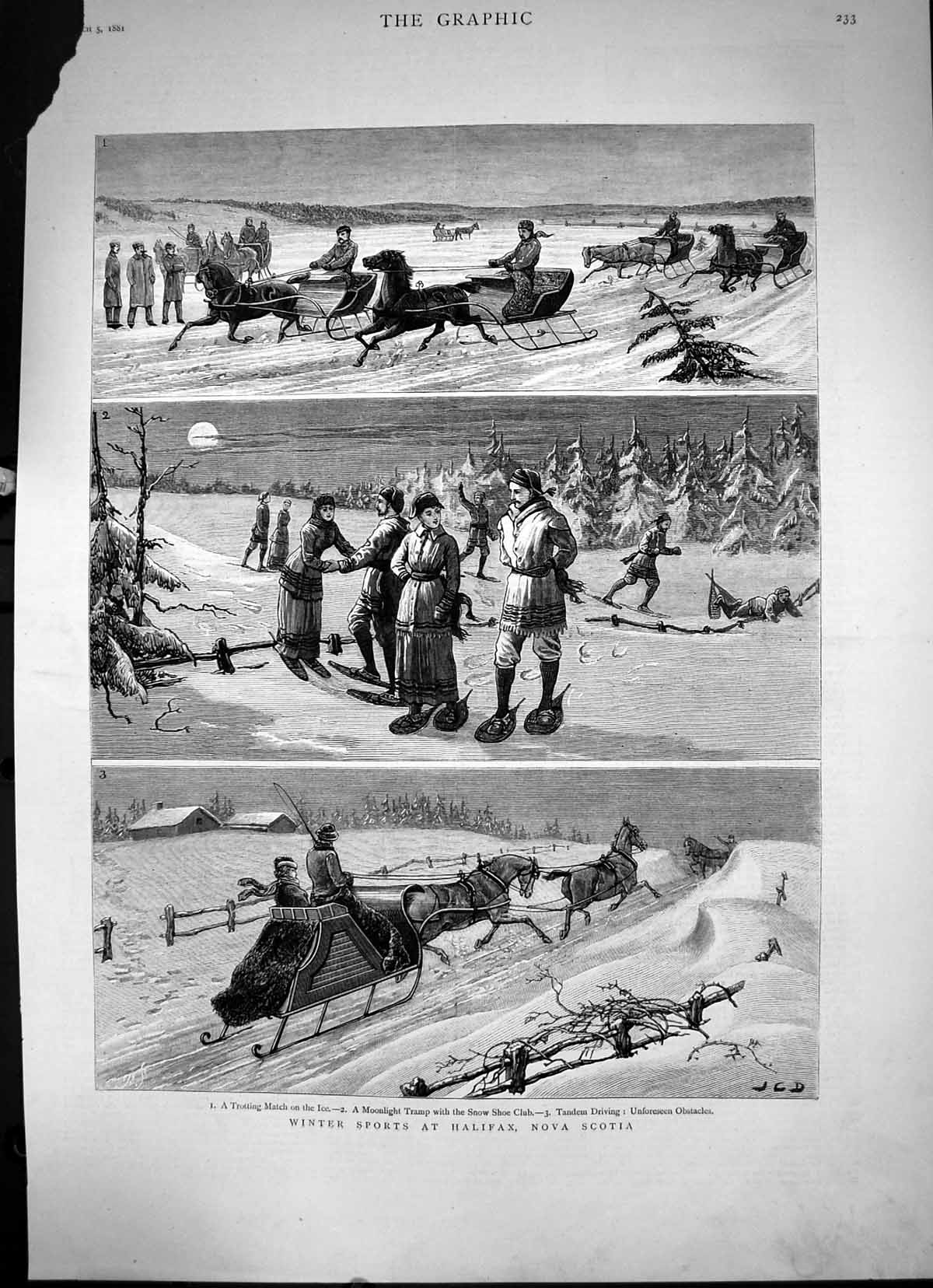 Old Winter Sports At Halifax Nova Scotia Trotting On Ice Sketch 1881 Victorian
