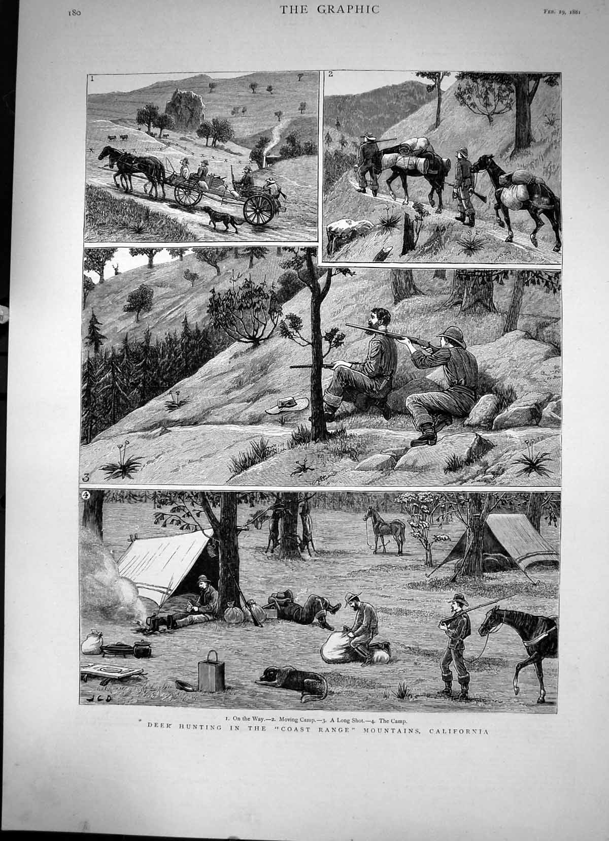 Old Print Deer Hunting In The Coast Range Mountain California Sketch 1881 19th