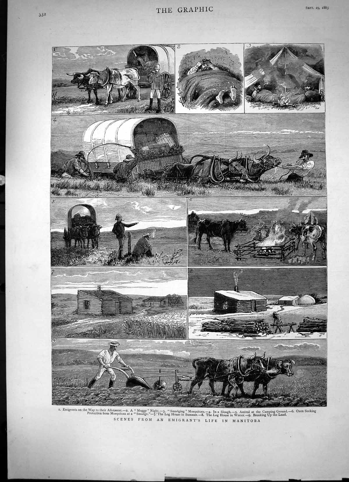 Old Print Scenes From The Emigrants Life In Manitoba Sketches Slough 1883 19th