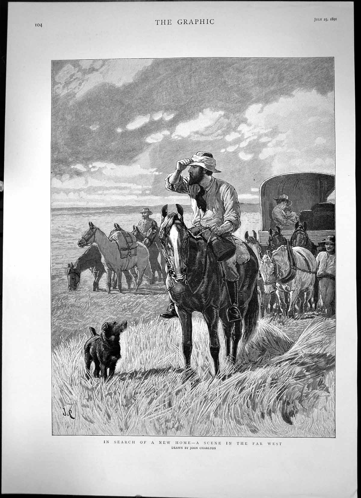 Antique Print In Search A New Home A Scene In The Far West Horseman 1891 19th
