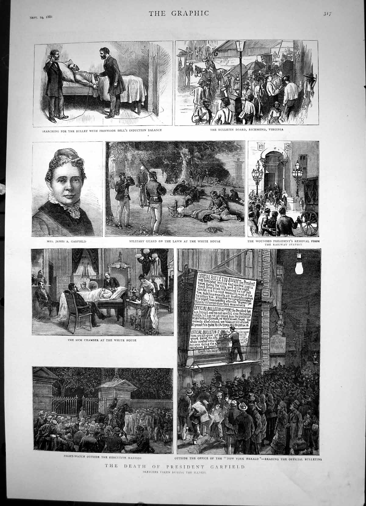 Antique Old Print Death President Garfield Searching For Bullet Sickroom 1881