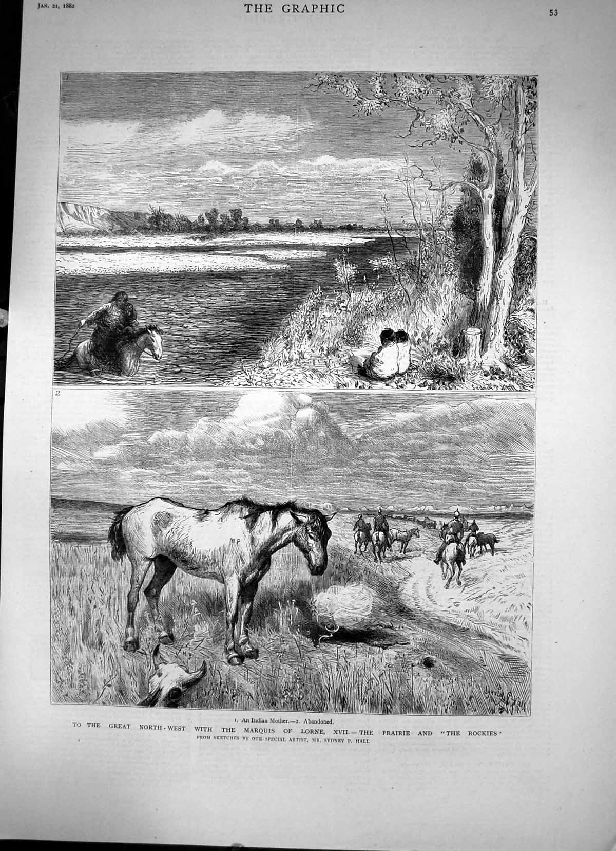 Antique Print To The Great North-West With The Marquis Lorne Sketches 1882 19th