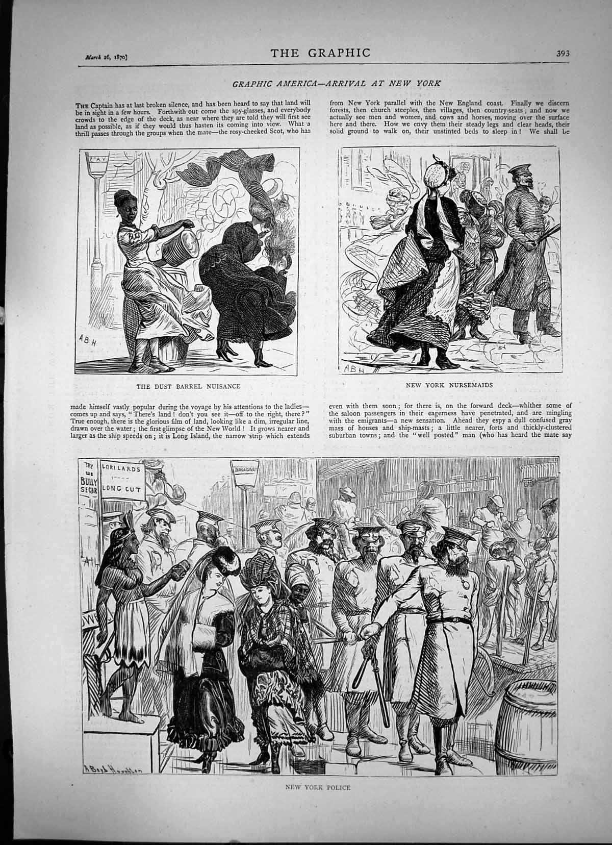 Old Print Graphic America Arrival At New York Police Nursemaids Dust 1870 19th