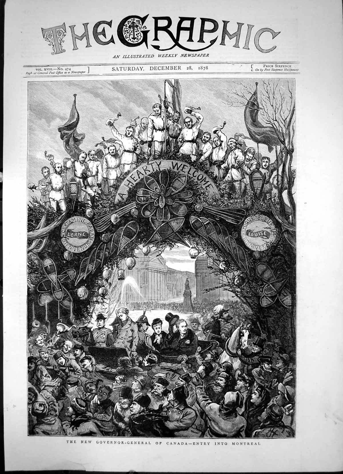 Antique Old Print The New Governor-General Canada-Entry Into Montreal 1878 19th