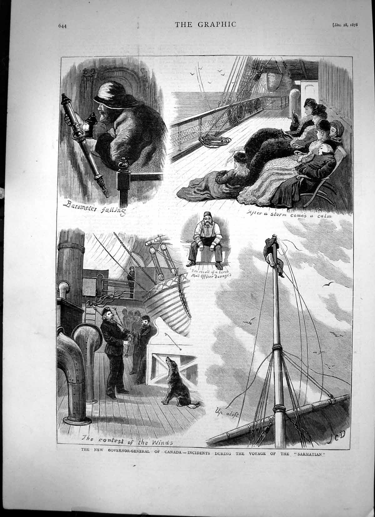 Antique Old Print New Governor-General Canada Incidents During Voyage 1878 19th