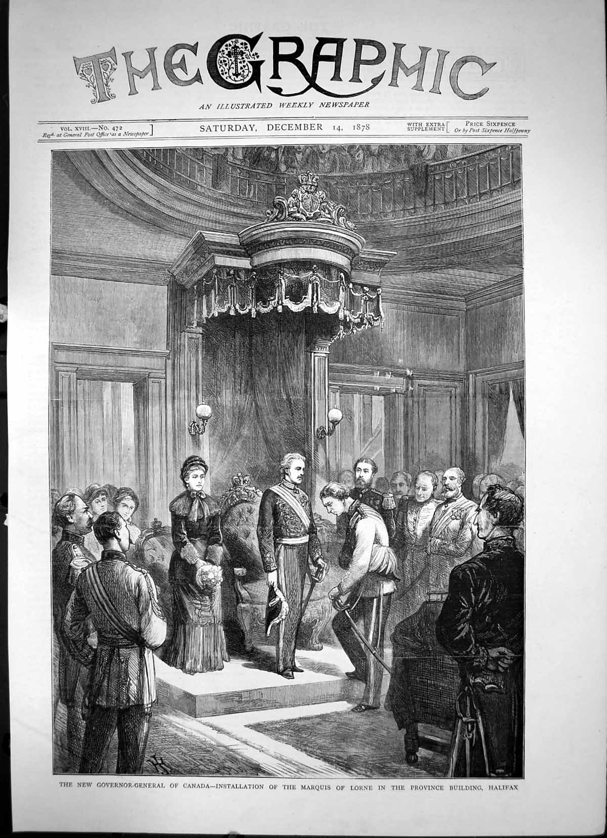 Old Antique Print New Governor-General Canada Marquis Lorne Halifax 1878 19th