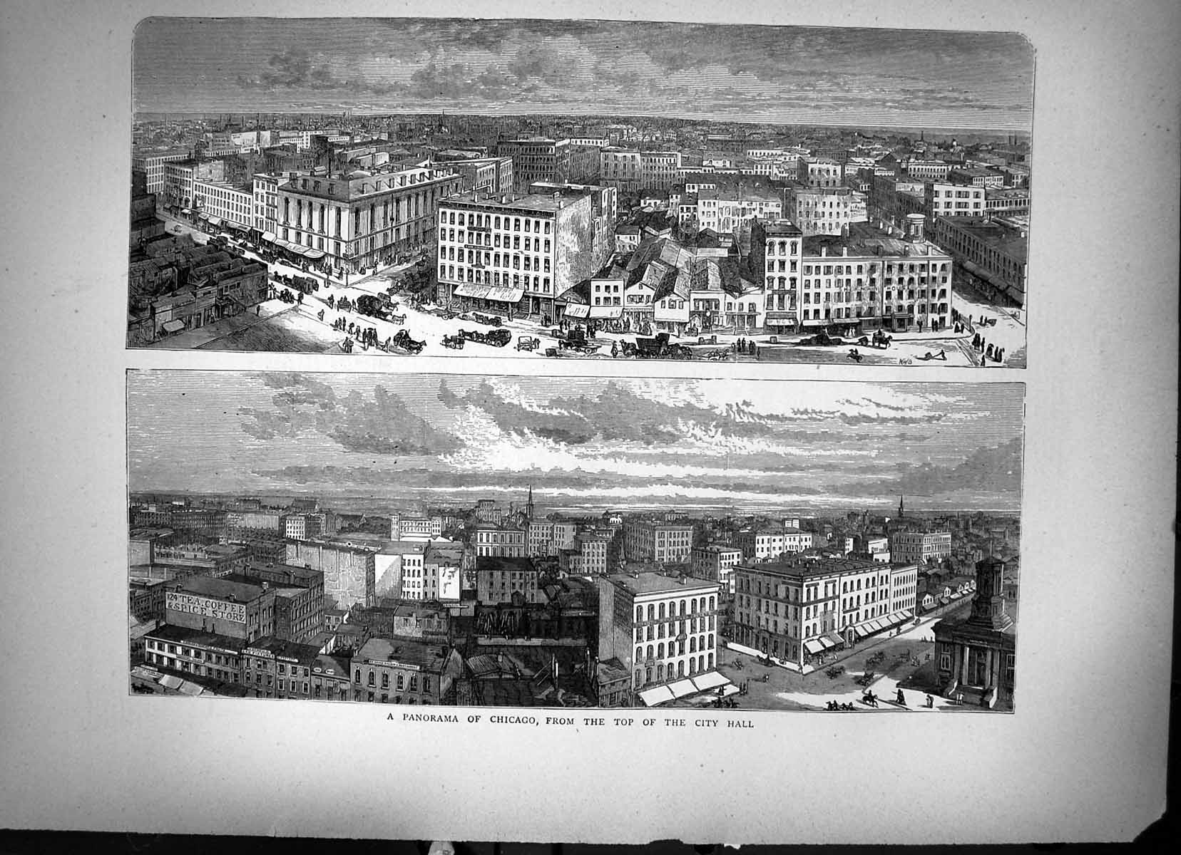 Antique Old Print A Panorama Chicago From The Top The City Hall Sketch 1871