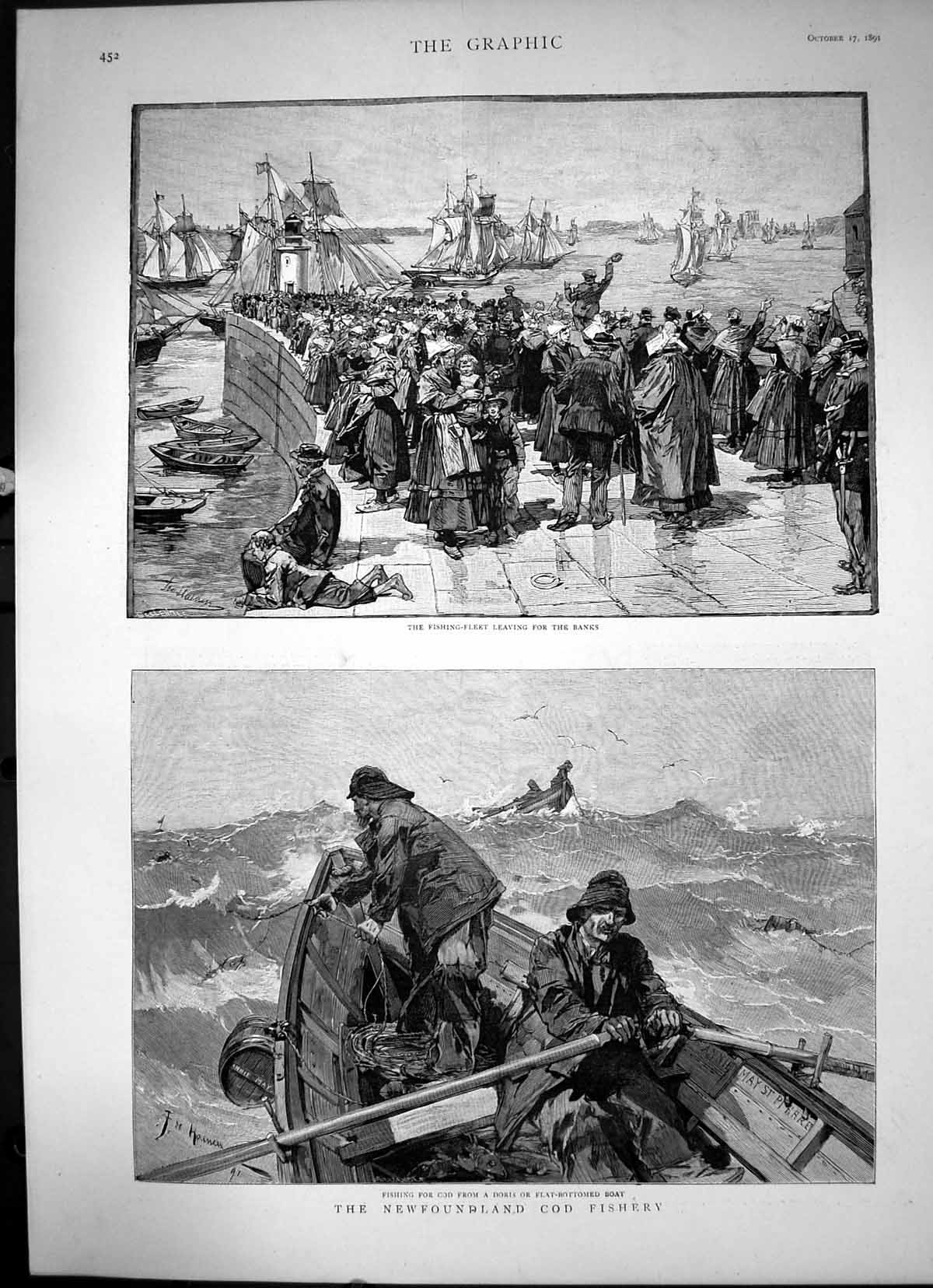 Old TheˇNewfoundlandˇCodˇFisheryˇFromˇAˇDorisˇFlat-BottomedˇBoatˇ1891 Victorian