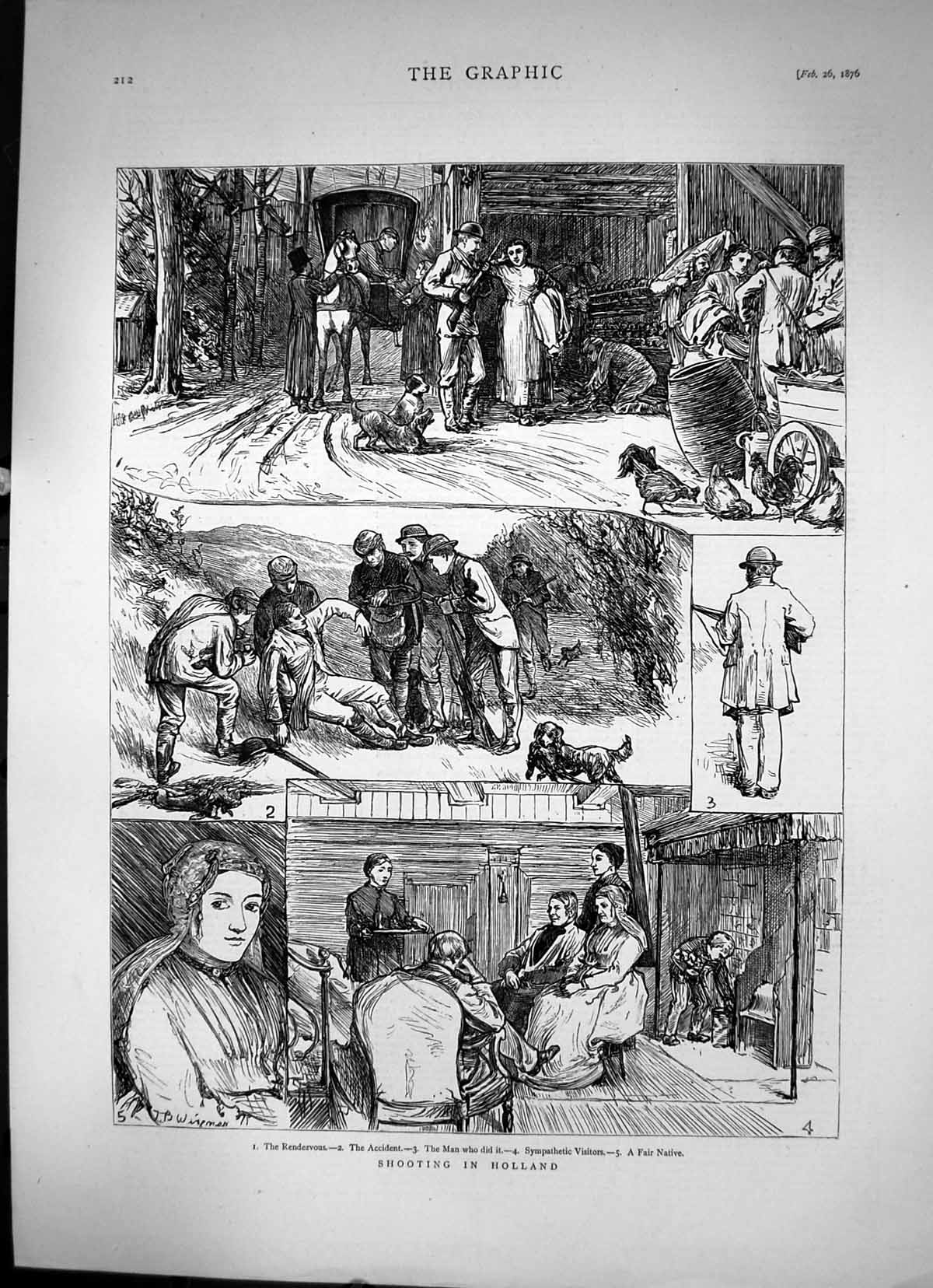 Antique Print Shooting In Holland The Rendezvous Accident Fair Native 1876 19th