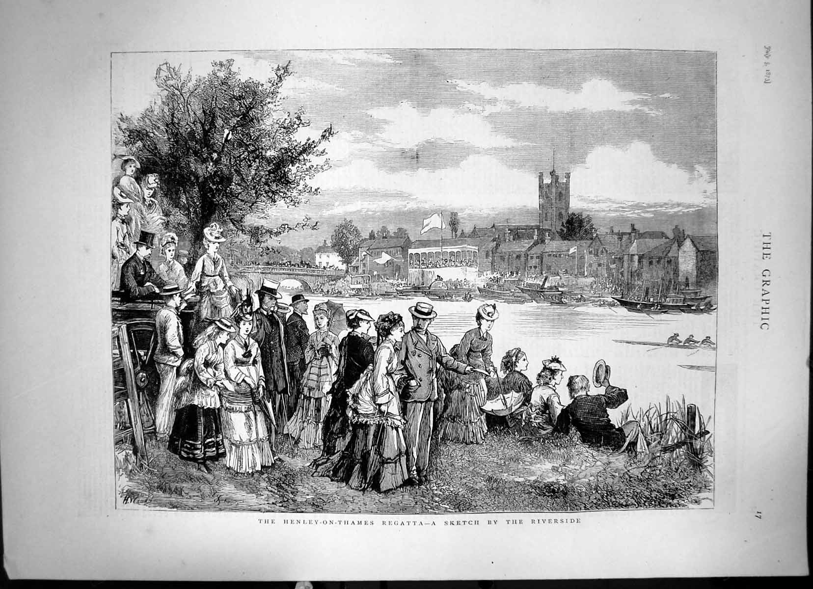 Antique Print The Henley On Thames Reagatta A Sketch By The Riverside 1873 19th