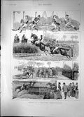 Antique Old Print Notes At A Military Steeplechase Sketches Horse-Racing 1889
