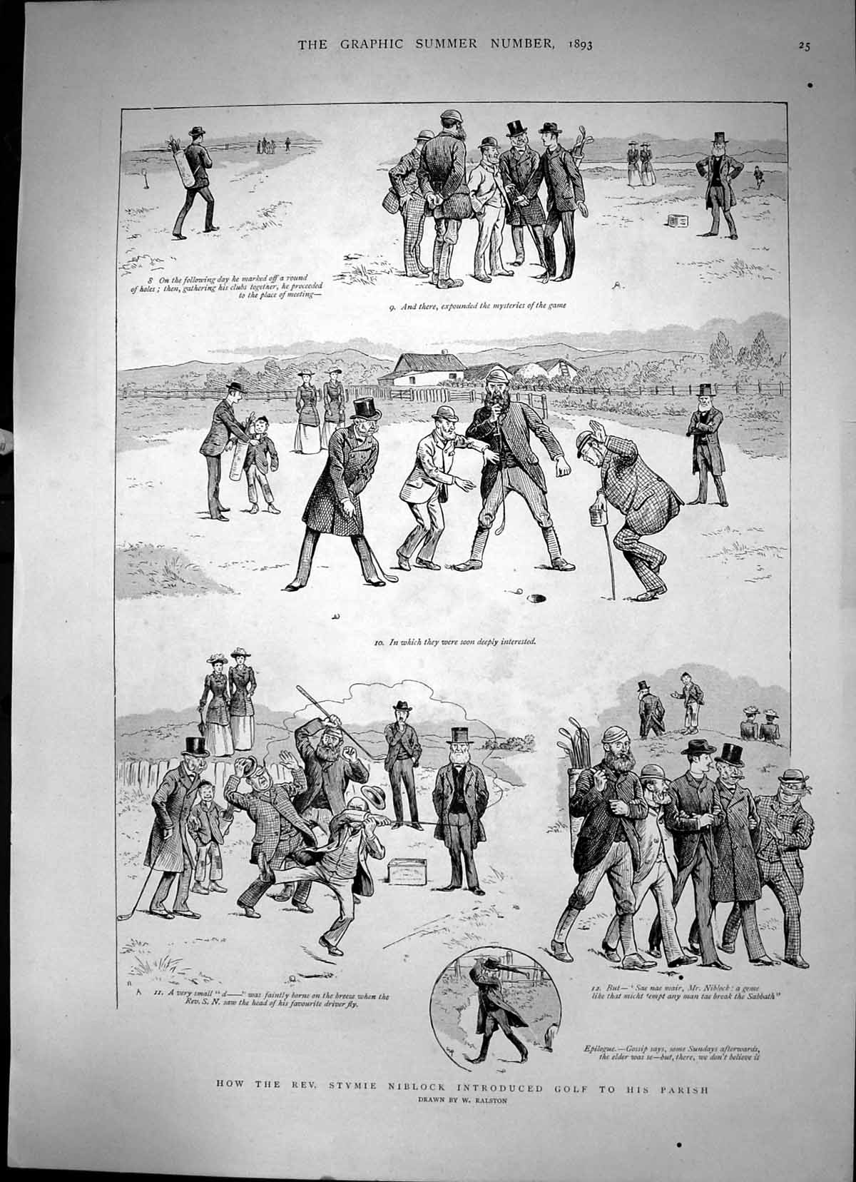 Antique Print How The Rev Stymie Niblock Introduced Golf To His Parish 1893